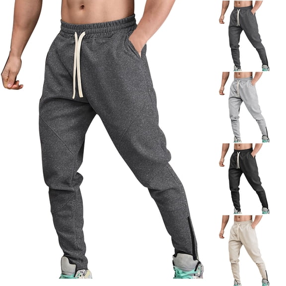 Abtuhar Men Solid Elastic Waist Patchwork Zipper Bottoms Outdoor Pants,Beige,M