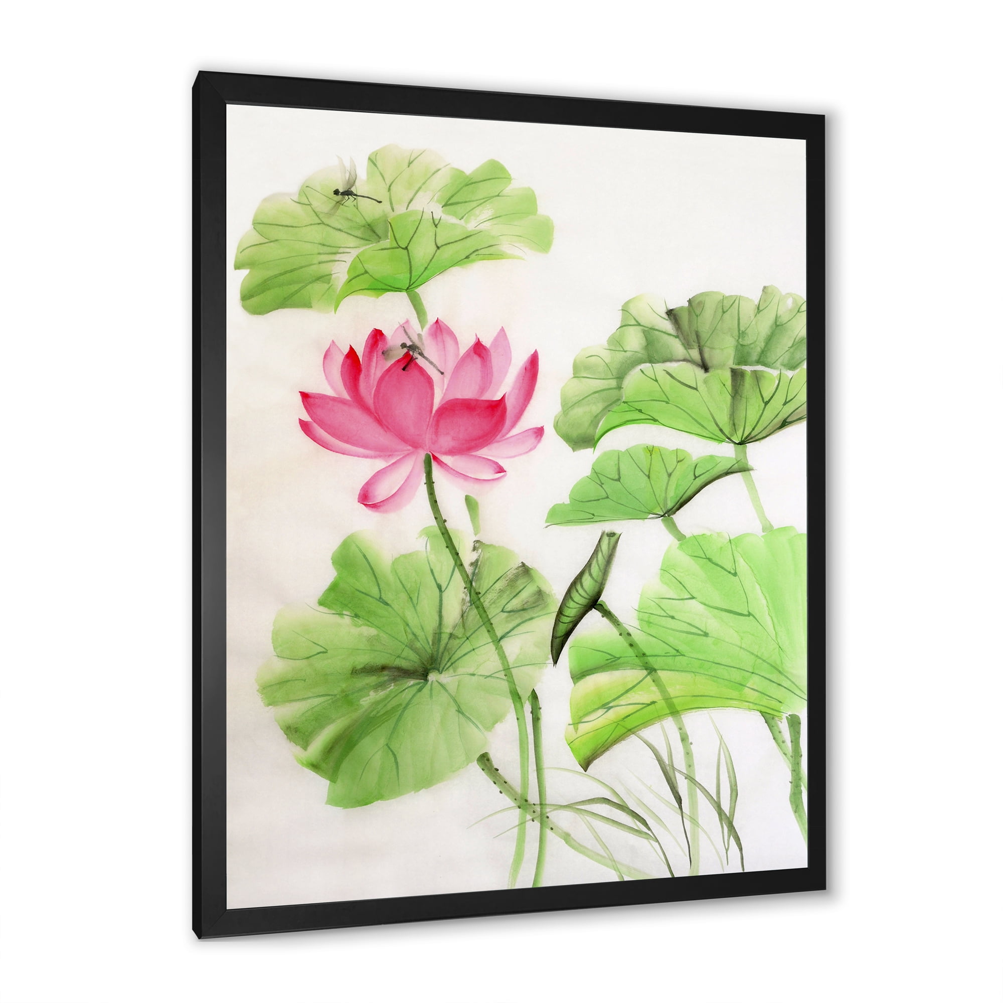 Designart 'Dragonfly and Lotus' Traditional Framed Art Print