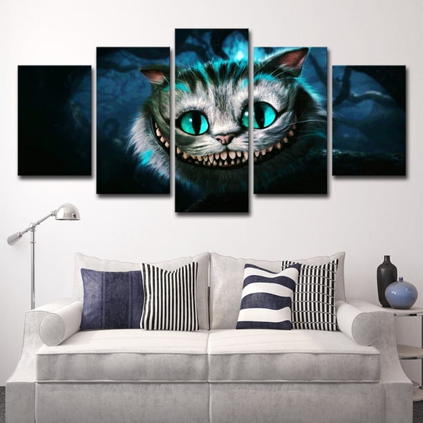 Lienzo decorativo de pared con 5 paneles, Alicia en el país de las maravillas, el gato de Cheshire