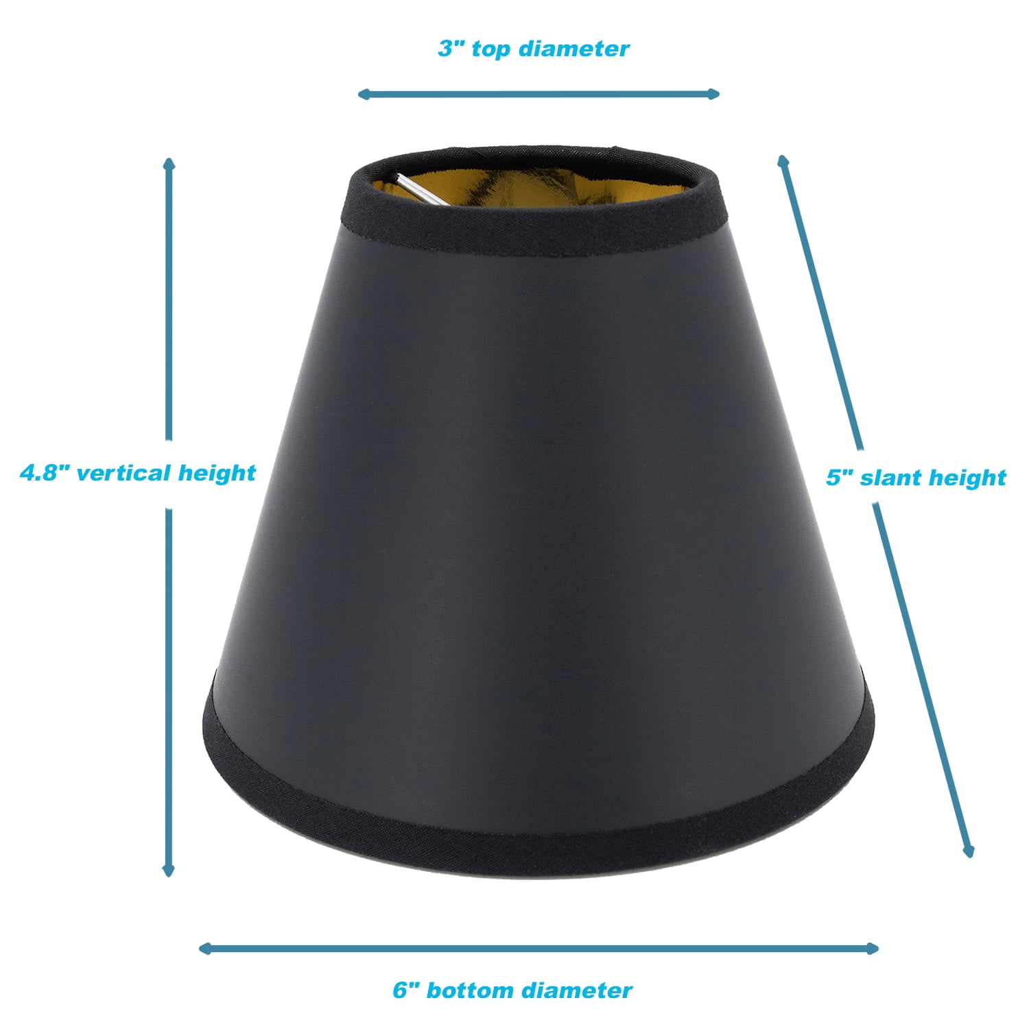 MERIVILLE Set of 6 Black Paper with Gold Liner Chandelier Lamp Shades, Designed for Candelabra Bulbs with Easy Clip-On Fitter, 3" X 6" X 5", 6-Pack