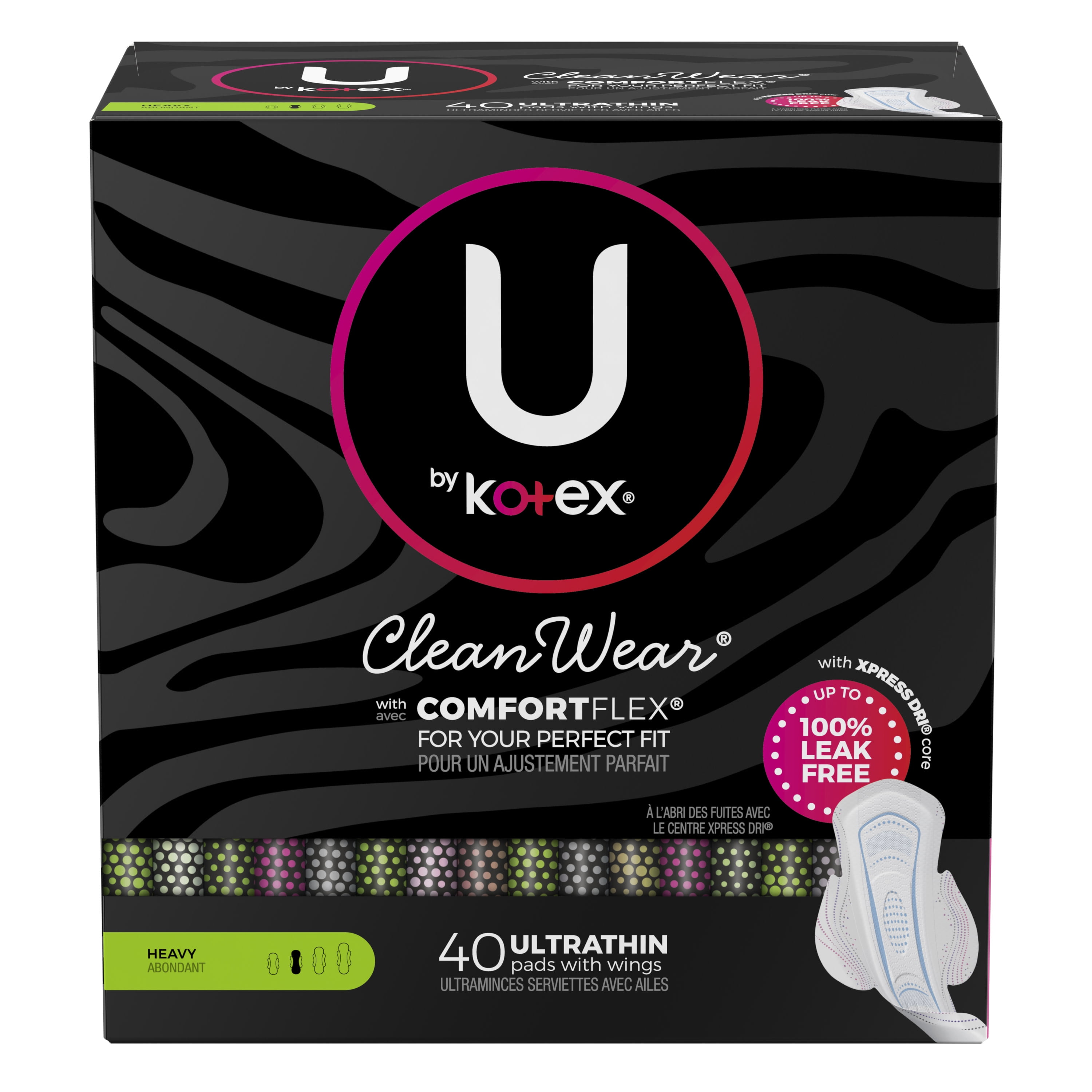 U by Kotex CleanWear Ultra Thin Feminine Pads with Wings, Heavy, 40 Count