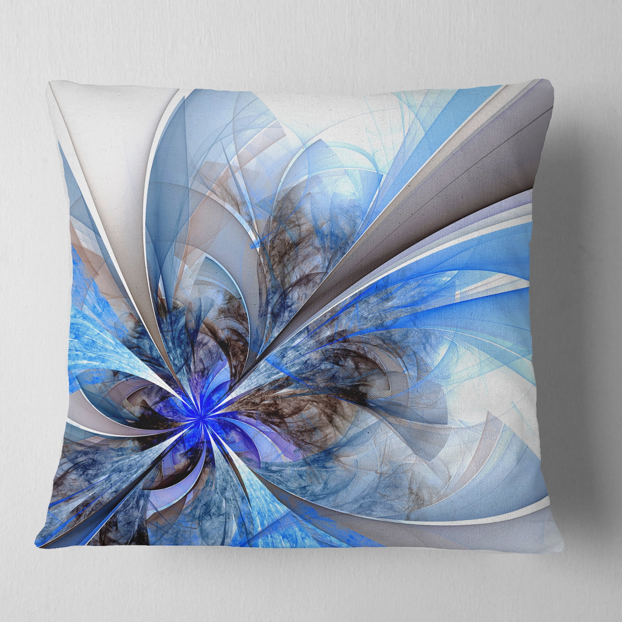 Designart Symmetrical Large Blue Fractal Flower - Floral Throw Pillow - 18x18