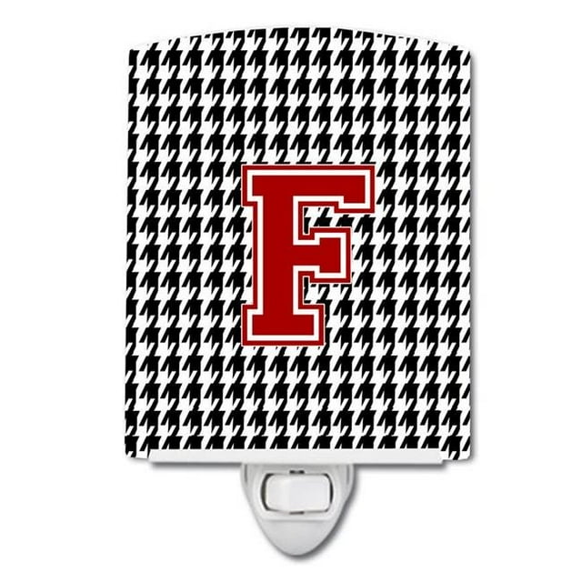 Carolines Treasures CJ1021-FCNL Letter F Monogram Houndstooth Black Ceramic Night Light
