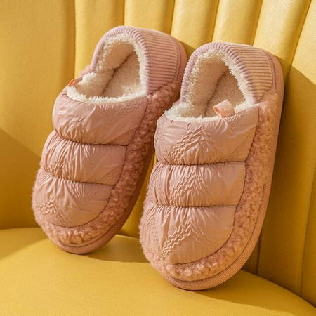 

CoCopeaunt Winter Slippers Women Thick Sole 3cm Water Proof Snow Boots Thick Warm Plush Non-slip Ladies Fluffy Slides Couple Men Shoes