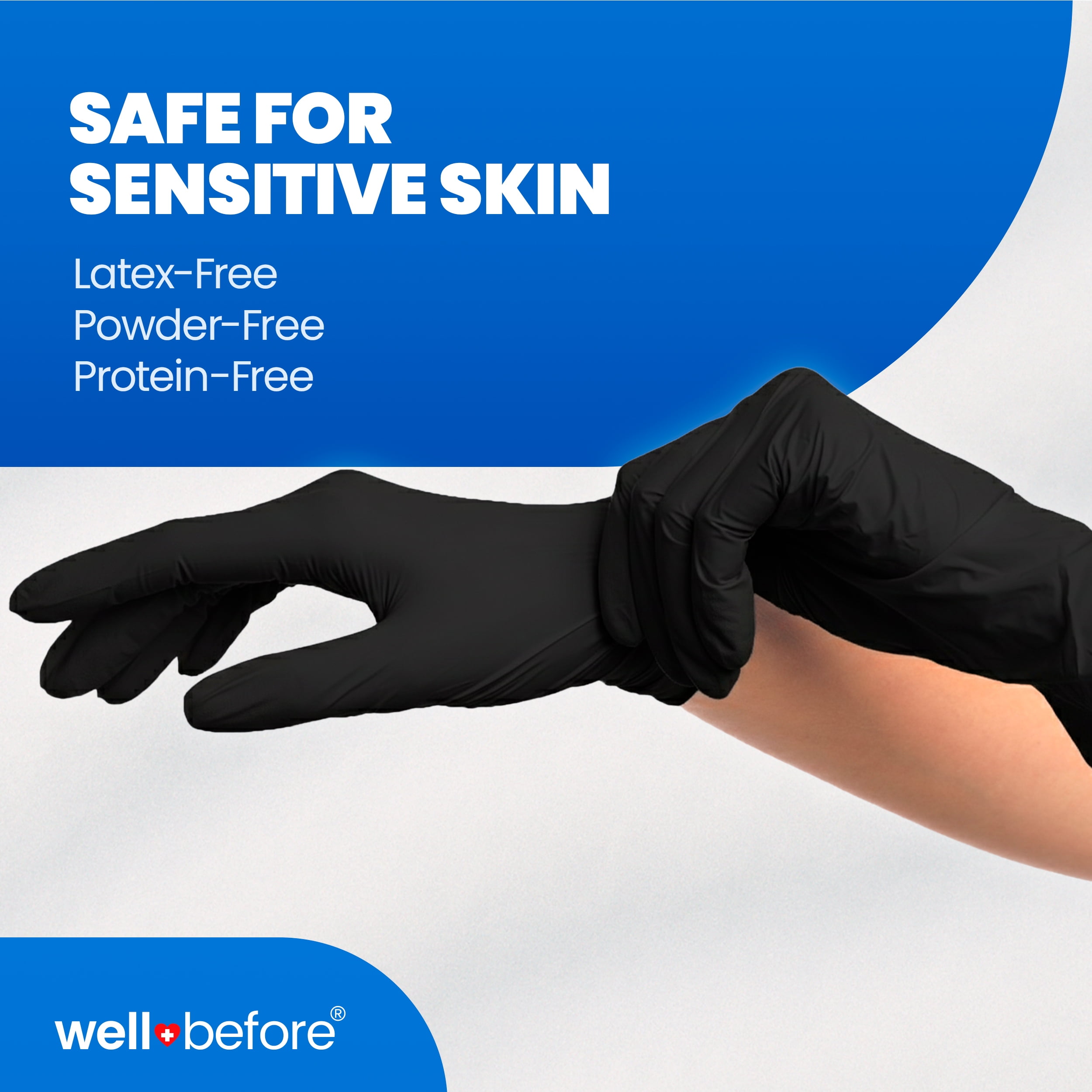 Wellbefore Disposable Synmax Exam Gloves, Powder-Free, Black, Large, 200pcs