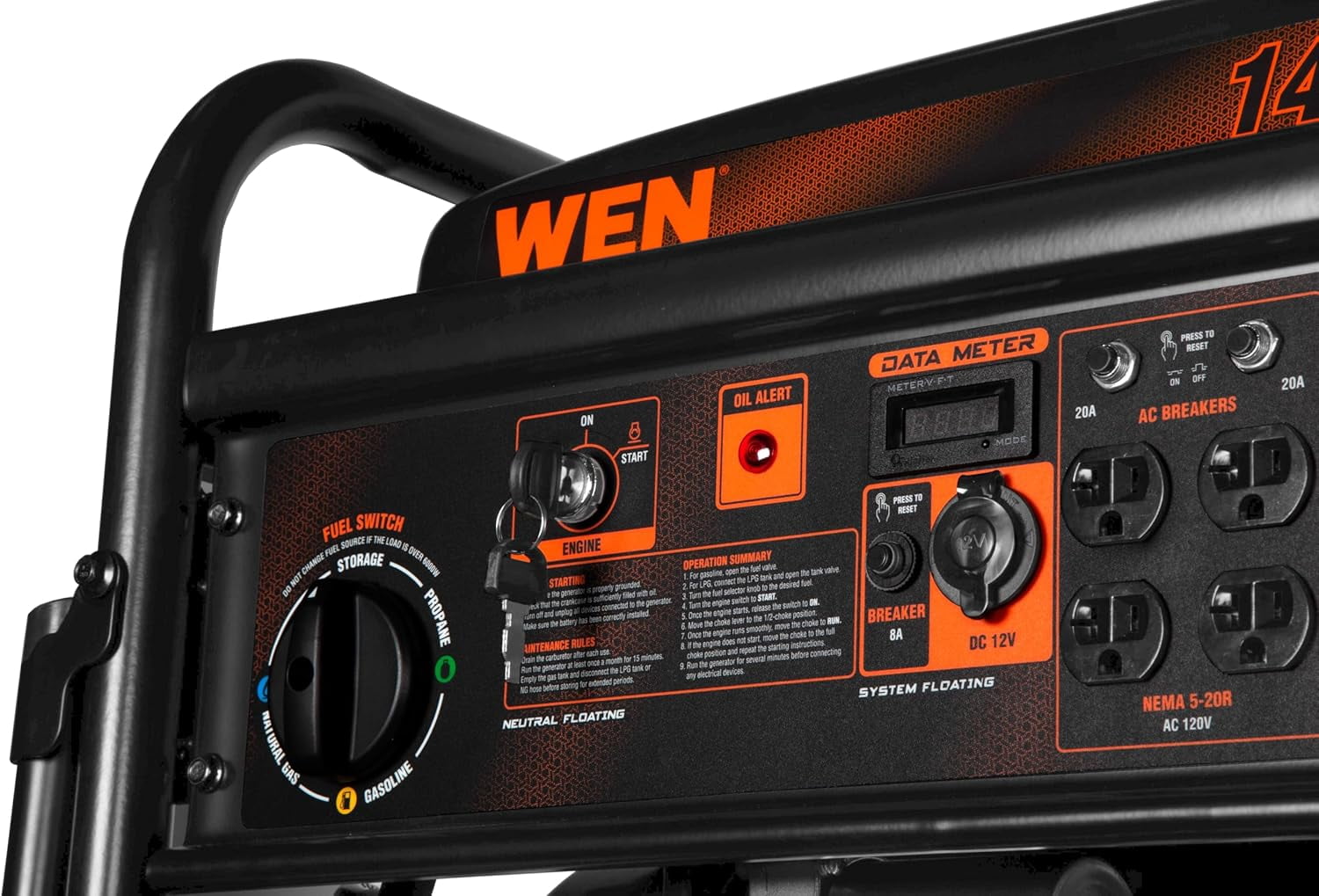 WEN 14,500-Watt 120V/240V Tri-Fuel Generator for Gas, Propane, and Natural Gas, Transfer-Switch Ready with Electric Start and Wheel Kit (TF-1450)