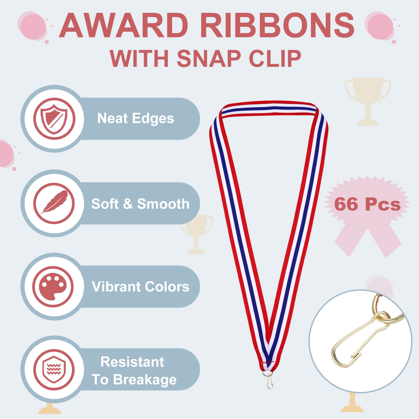 Uxcell Award Neck Ribbons with Snap Clips Polyester Medal Lanyards for Competitions Red/White/Blue/Red 66 Pack