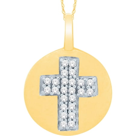 14kt Yellow Gold Diamond Accent Cross Disc Pendant with 18 Chain