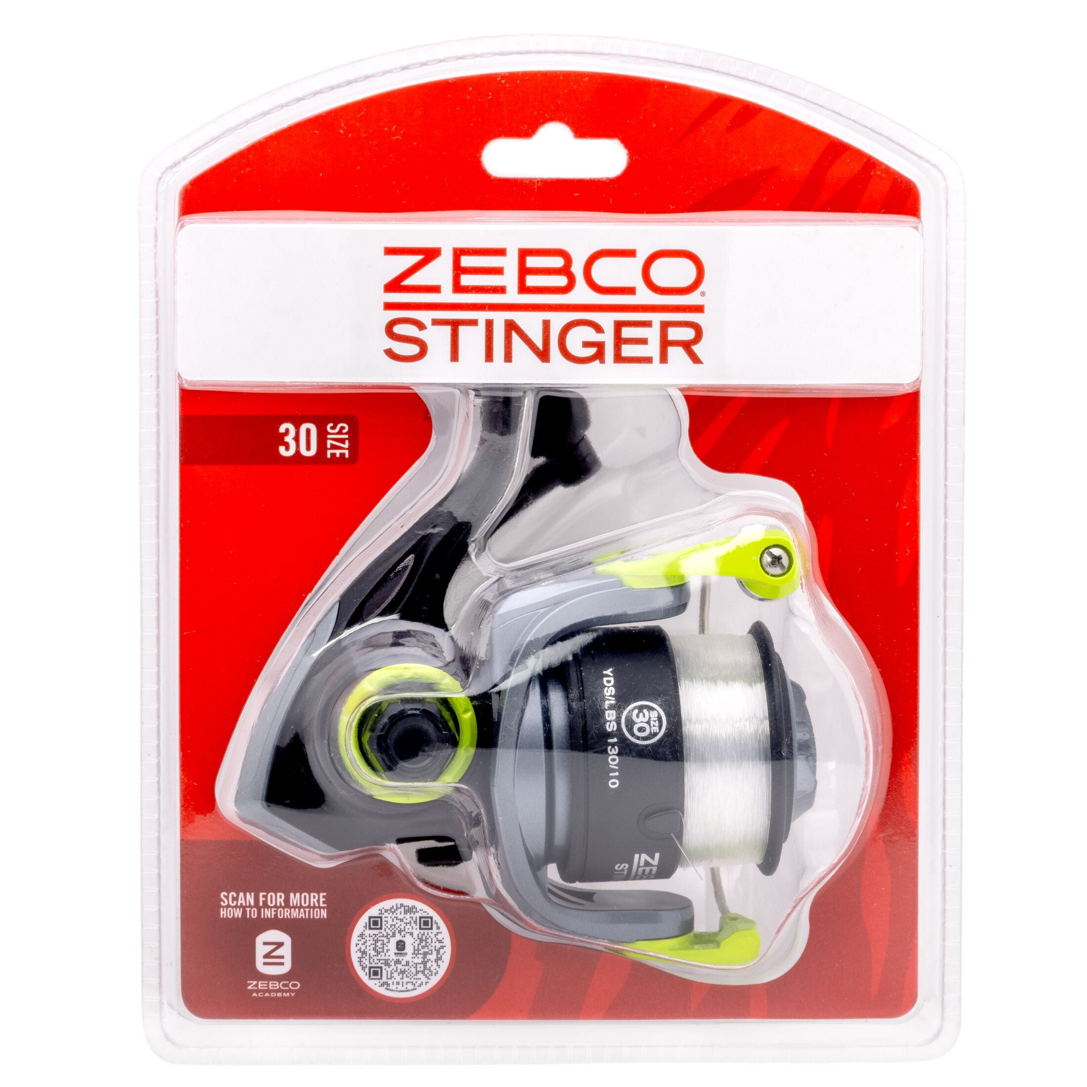Zebco Stinger Spinning Fishing Reel, Size 30, 5.1:1 Gear Ratio, 1+1 Bearings, 10-Pound Line (Clam Packaging)