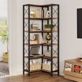 thumbnail image 2 of IRONCK 6-Tier Corner Shelf, Industrial L-shaped Display Bookshelf, Freestanding Bookcase for Living Room Home Office, Brown, 2 of 6