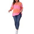 thumbnail image 2 of Tops de mujer plus size Agnes Orinda con rayas de teñido anudado, cuello en V, mangas 3/4, blusas casuales 4X en rosa, 2 of 6