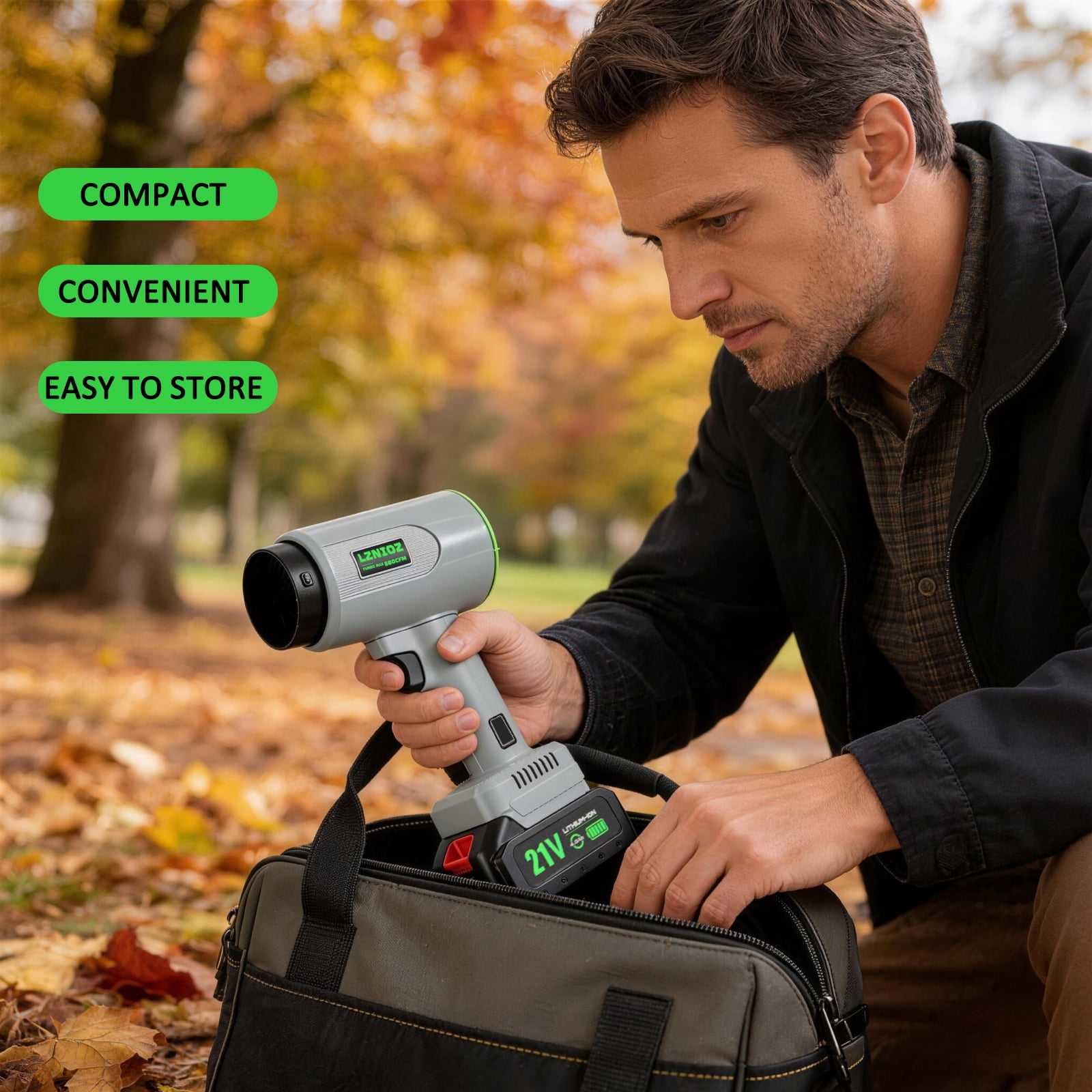 LZNIOZ 580 CFM Leaf Blower Cordless with 2 x 4.0Ah Battery and Charger, 300K RPM Leaf Blower Lightweight Electric Handheld Blower for Lawn Care, Gray
