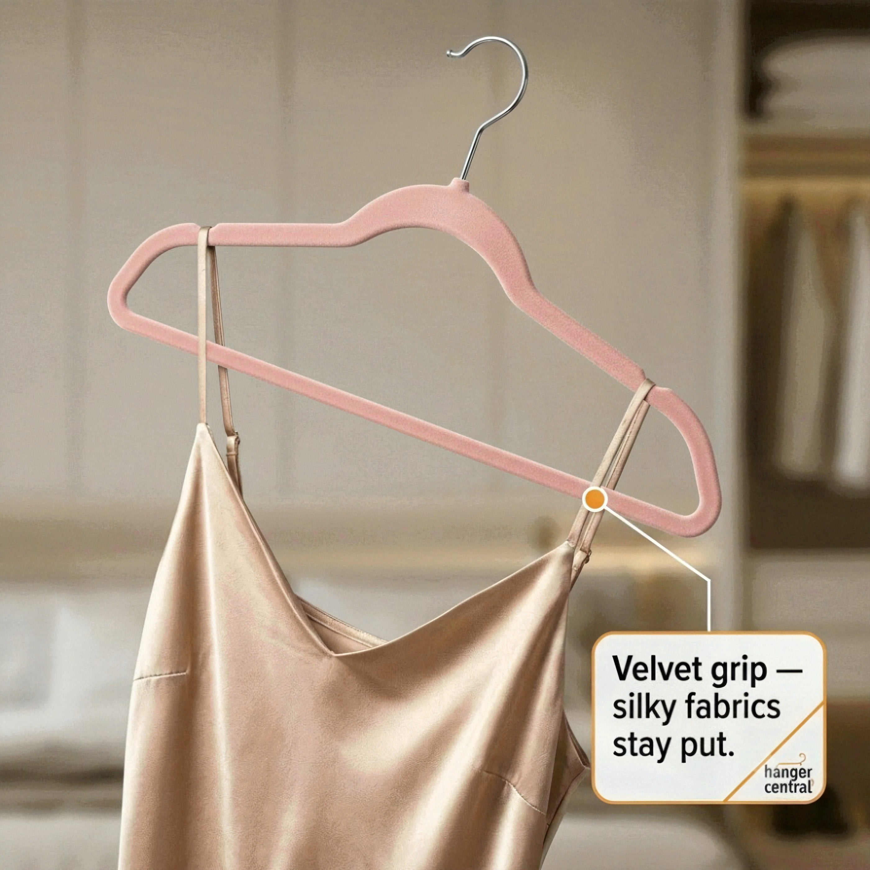 Hanger Central 50 Pack Space Saving Pink Velvet Non-Slip Hangers with Swivel Hook