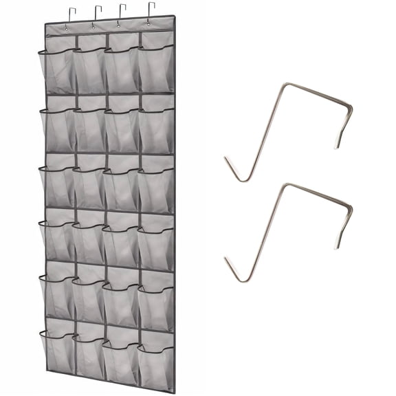 Asoricing Shoe Organizer, Over the Door Organizer, Hanging Doors and Windows, Multi-Purpose 24 Pockets, Gray, 59.06'' x 22.05''