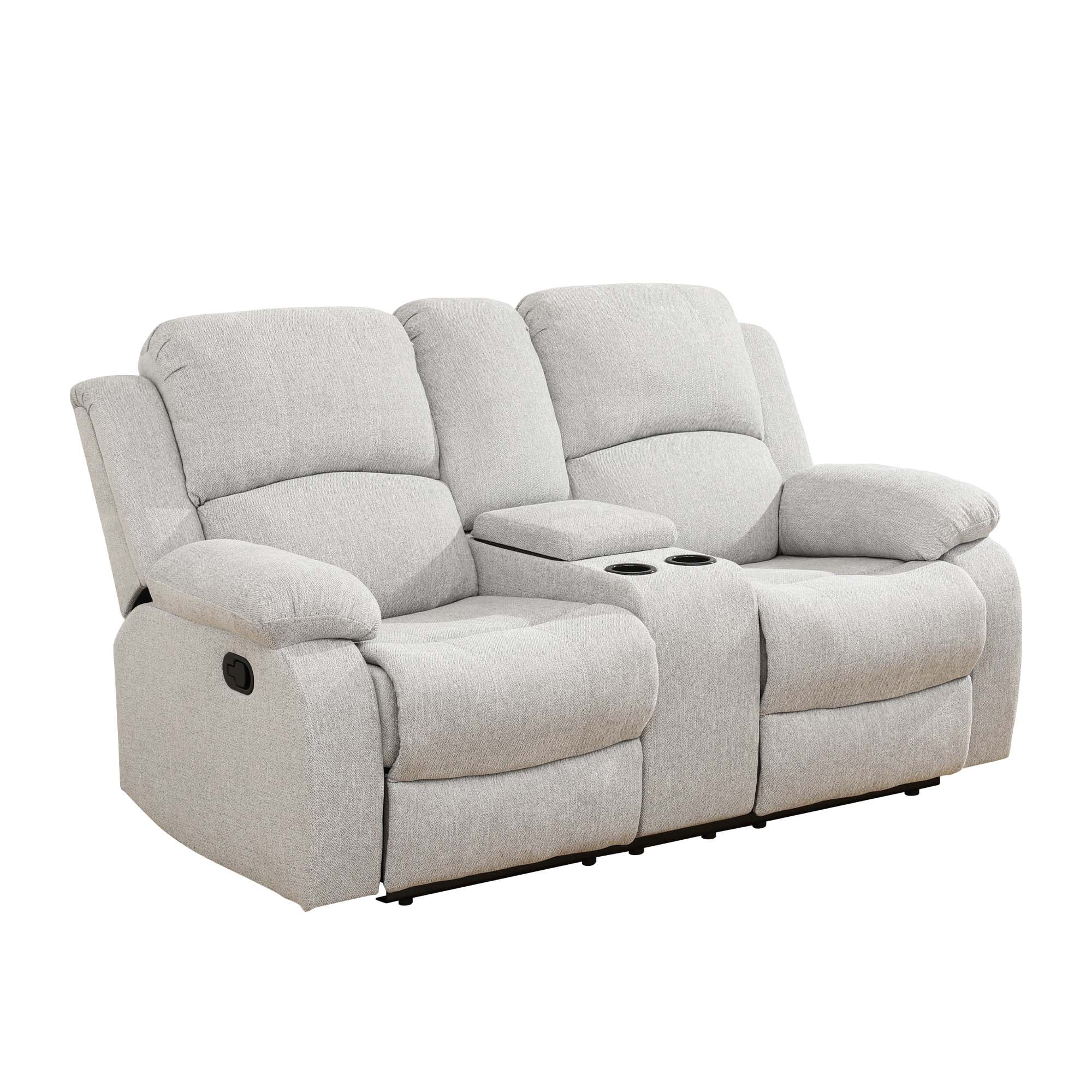 Aukfa Double Manual Recliner Chair, Overstuffed Loveseat w/ Cupholders,Leather, Gray