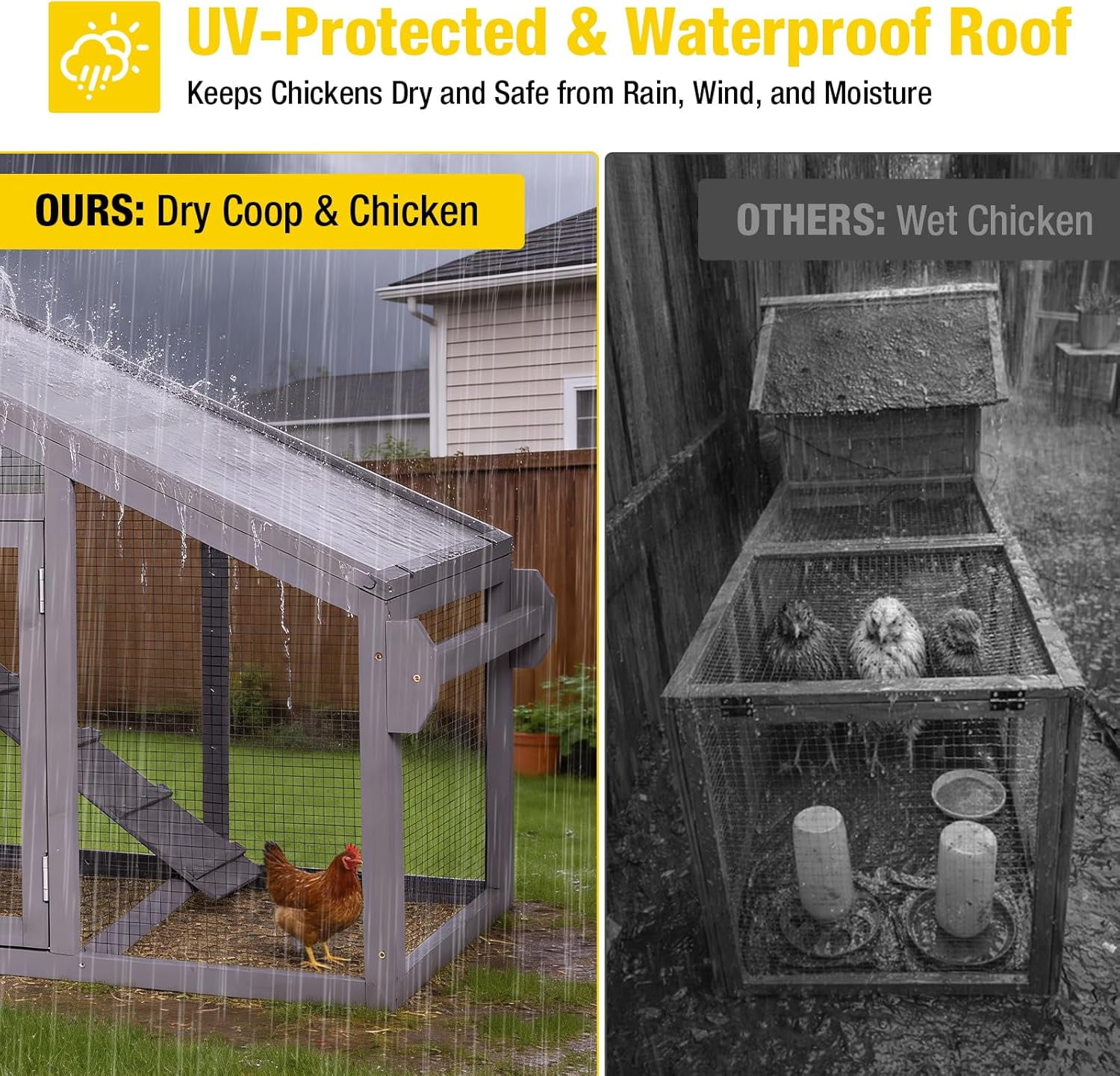 Aivituvin Chicken Coop for 4 Chickens, Mobile Chicken House with with Wheels, Outdoor Hen House Poultry Cage with Nesting Box, Leakproof Pull Out Tray and UV-Resistant Roof