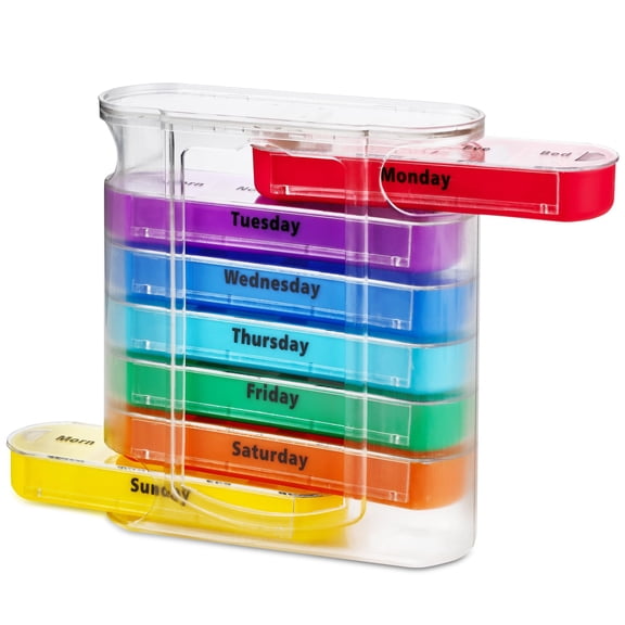 Weekly Pill Organizer 3 Times a Day, Travel Pill Box Case 7 Day, Large Medication Container for Daily Vitamin and Medicine, with Portable Compartments