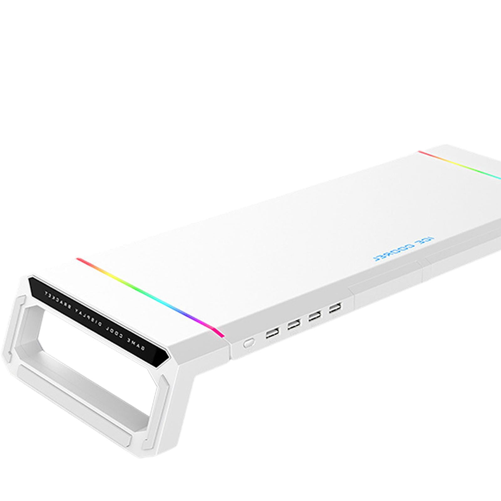 Wzmzjy Foldable Computer Monitor Stand Riser Bracket RGB 4 USB 2.0 Keyboard Tray, Elegant Design White