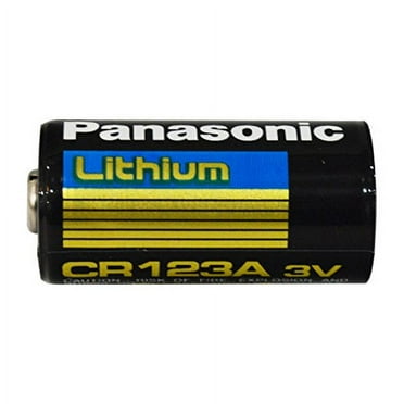 Panasonic CR123A Lithium battery .. .. 3V Photo Lithium .. Battery, .. 0.67" Diameter .. x 1.36" .. H .. (17.0 mm x .. .. 34.5 mm), black/Gold/Blue