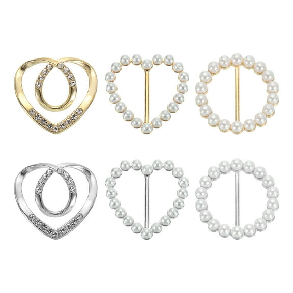 Uxcell 6Pcs Silk Scarf Ring Clip Heart Shape T-Shirt Ties Buckle, Silver, Gold