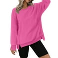 thumbnail image 2 of PiGOGI Women's Casual Sweatshirts Crewneck Long Sleeve Fuzzy Fleece Jackets Side Slit Midweight Pullover Fall Fashion 2025 Hot Pink L, 2 of 6