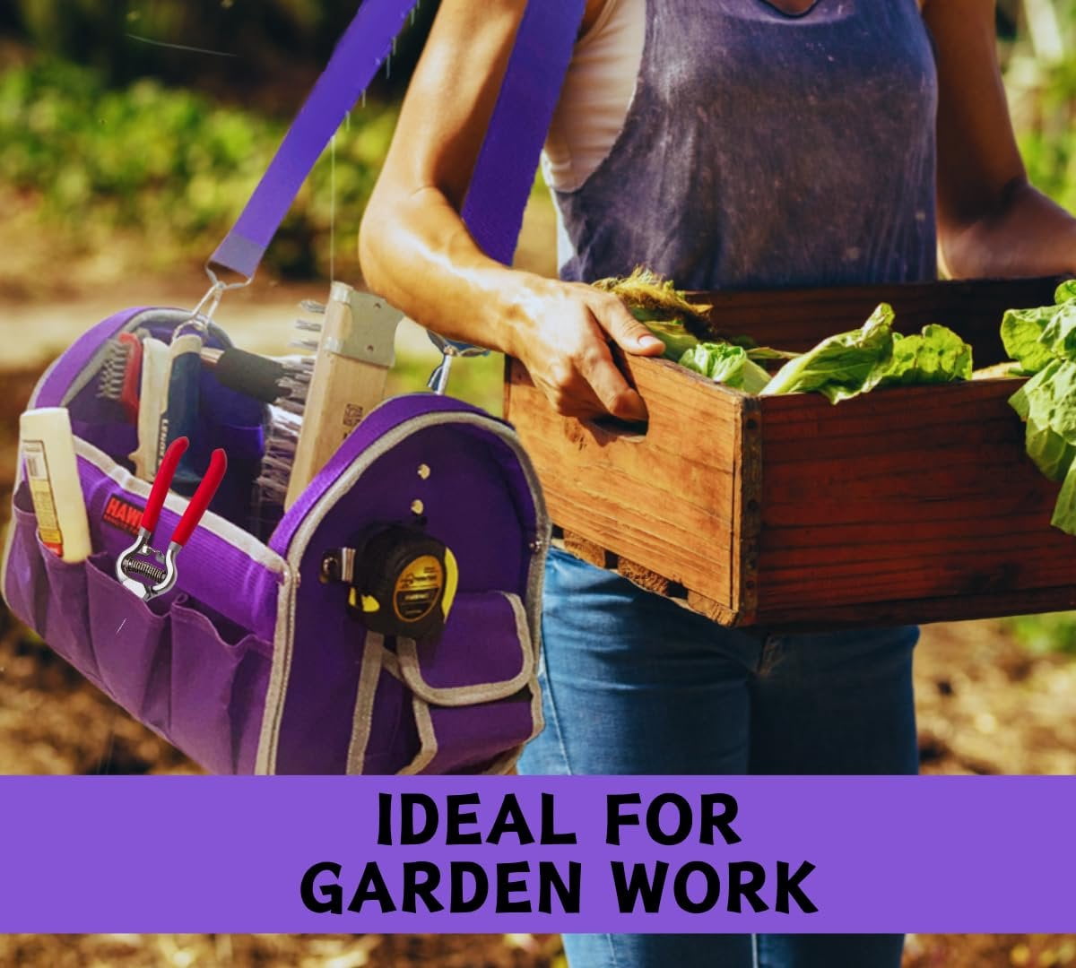 RAVEN 12.5" Purple Tool Carry-All  Premium Canvas with Multi-Pockets  Metal Handle & Rubber Feet  12.5" x 9.5" x 8"  Best for Tools, Crafts & Supplies