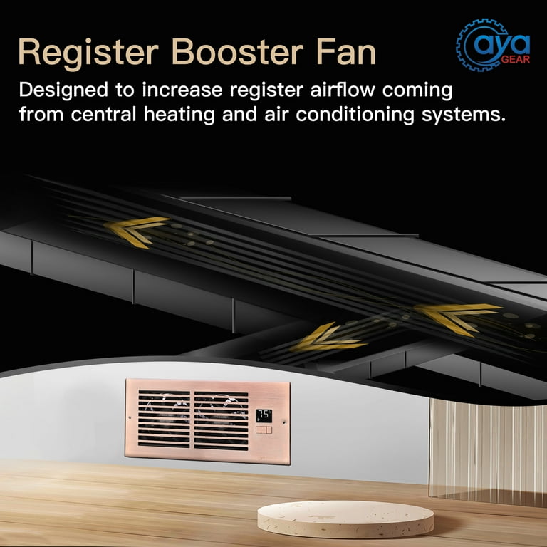 Quiet Register Booster Fan 4”×10”, Smart Register Vent with