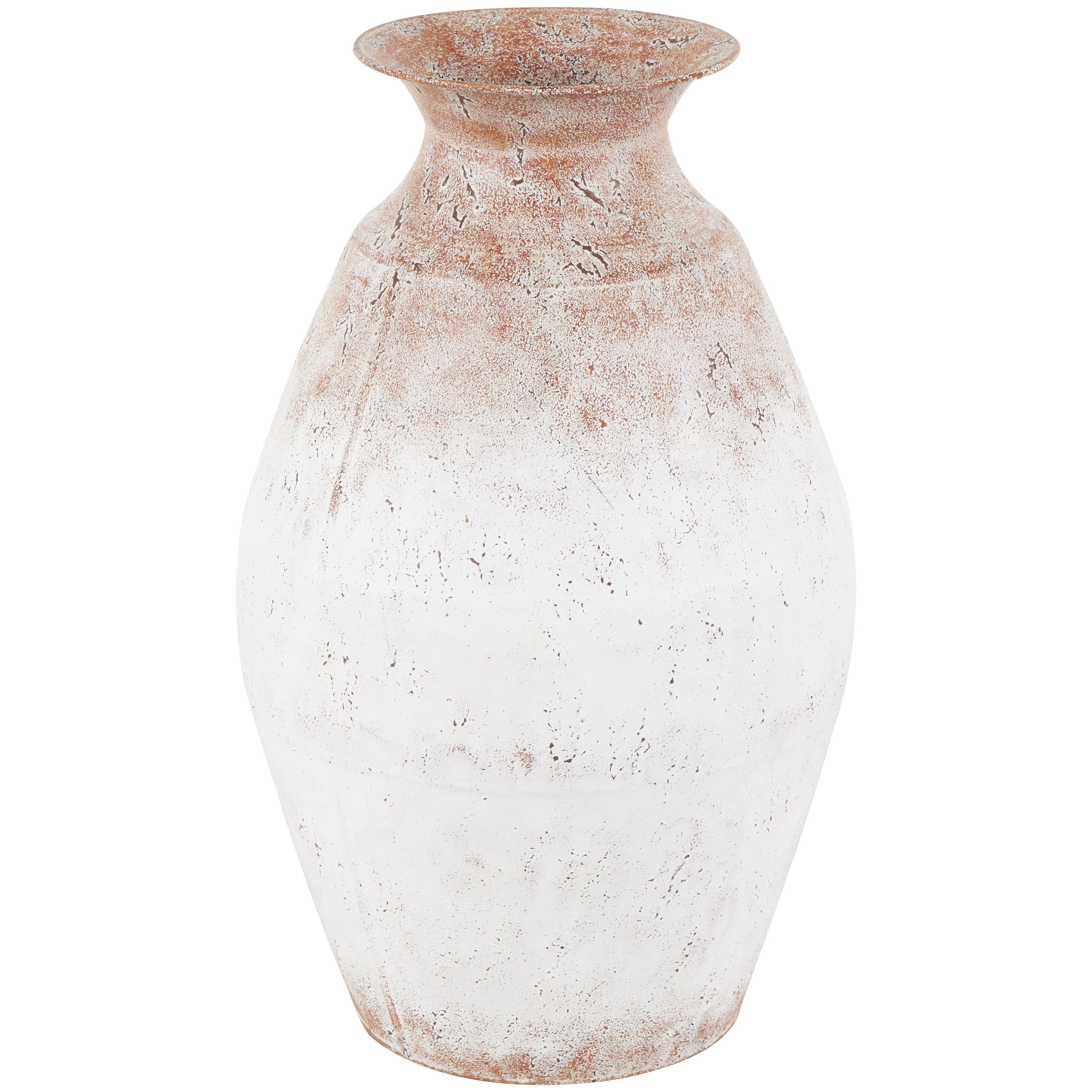 DecMode 18" Distressed Textured Copper Metal Vase with Terracotta Accents