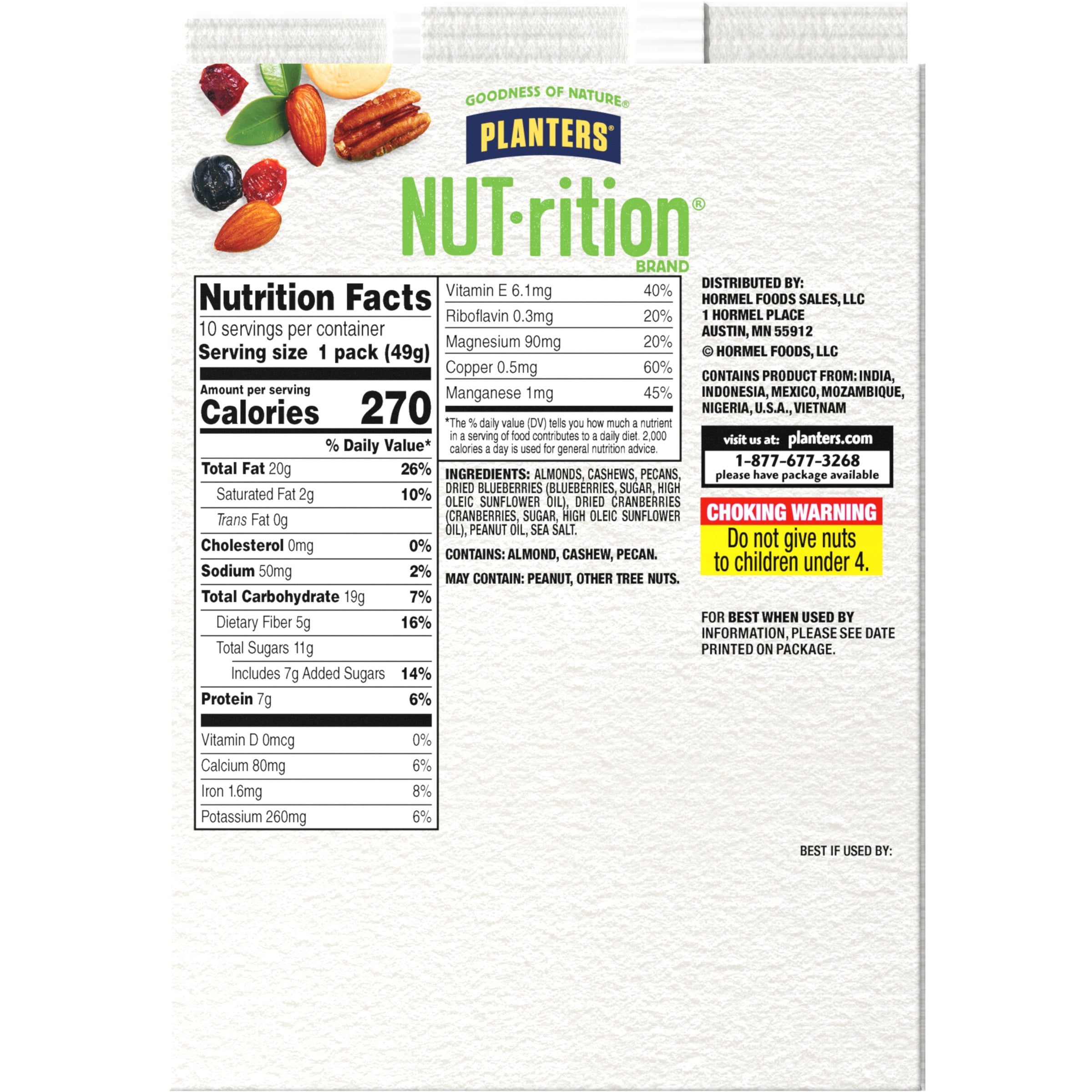 NUT-RITION Antioxidant Mix with Almonds, Cashews, Pecans, Blueberries, Cranberries & Sea Salt, 1.75 oz Bag (Pack of 10)