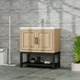 thumbnail image 3 of 32" Bathroom Vanity with White Ceramic Sink & Hot and Cold Faucet , Freestanding Bathroom Cabinet with 2 Storage Doors and Open iron Shelf for Bathroom, 3 of 6
