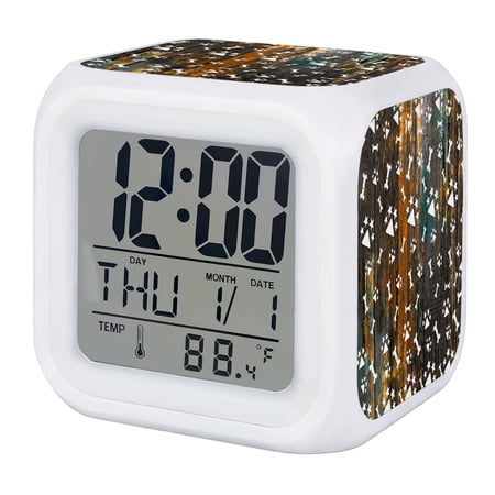Geometric Bones Digital Alarm Clock for Bedrooms,Smart LED Alarm Clock with 7 Color Changing Night Light,Farmhouse Star Triangles Wooden Grain Silent Wake Up Clocks for Sleep Study Cooking 3.2x3.2