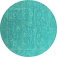 thumbnail image 1 of Ahgly Company Machine Washable Indoor Round Oriental Turquoise Blue Industrial Area Rugs, 7' Round, 1 of 4