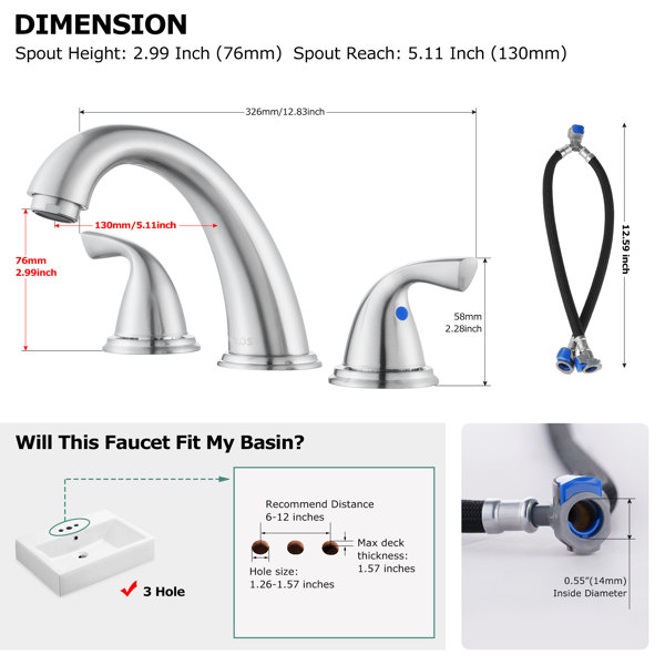 PARLOS 2-Handle Widespread Bathroom Sink Faucet, Brushed Nickel