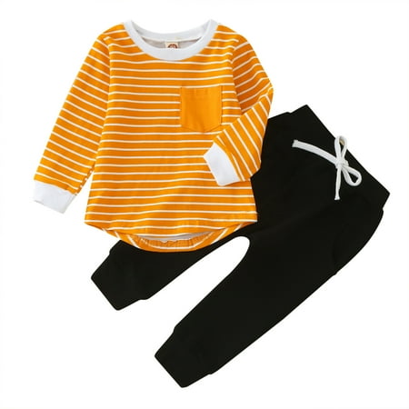 

Toddler Boys Girls Winter Long Sleeve Striped Prints Tops Pants 2PCS Outfits Clothes Set 2t Boys Shorts