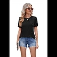 thumbnail image 2 of Blusa Informal Holgada de Corta con Cuello Redondo Plisado para Mujer, Color Negro, Talla L, 2 of 6
