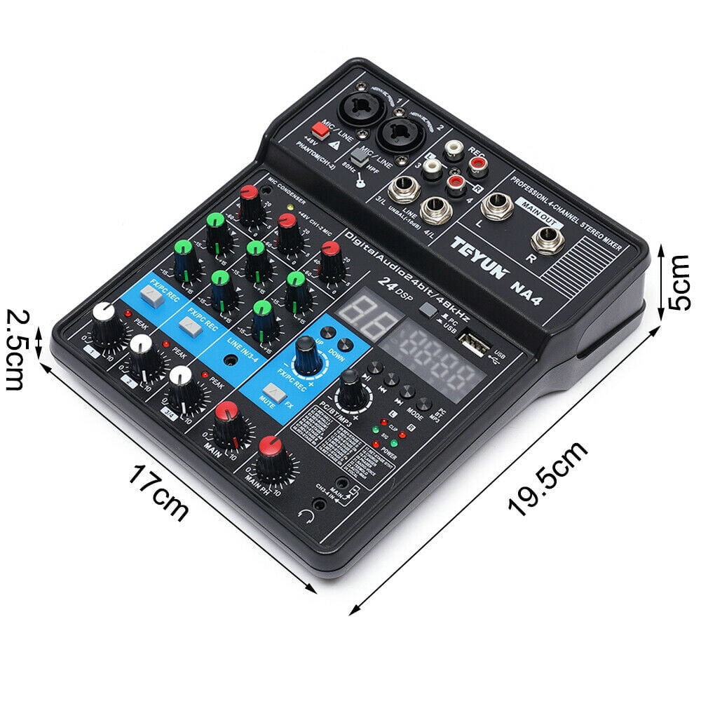 TOOL1SHOoo Bluetooth Studio Audio Mixer Sound Mixing Console Desk System 110V 50Hz 18W (4 Channel)