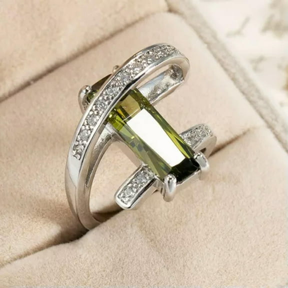 9*20mm Olive Green AAA Cz Band Wedding Ring Gift Women Engagement Ring Size 6-10