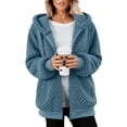 thumbnail image 5 of Hrsba Womens Winter Loose Sweatshirt Pocket Tops Solid Color Double Fleece Long Sleeve Hooded Jacket with Zipper and Pockets for Fall Winter, 5 of 5