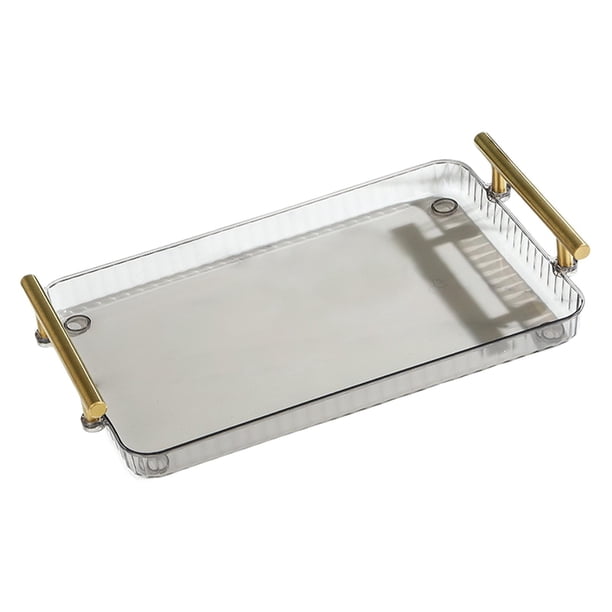 Bandeja de servicio rectangular, bandeja de acrílico transparente, bandeja de comida elegante, bandeja de servicio con asas, bandeja decorativa para Gris Gloria Bandeja de servir