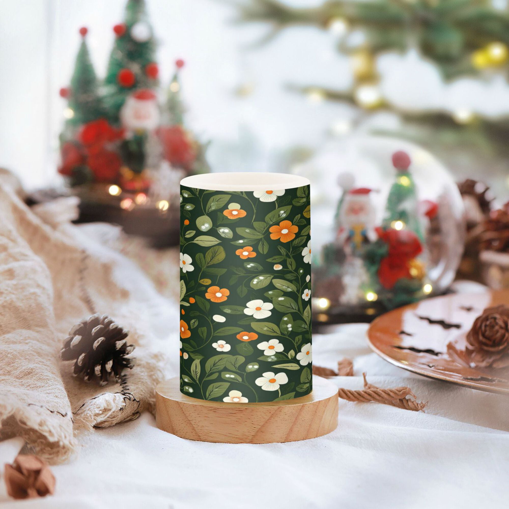 Yayeee Flameless Candles with Remote Flickering Battery Operated Multi Color Changing, Green Flowers Pattern