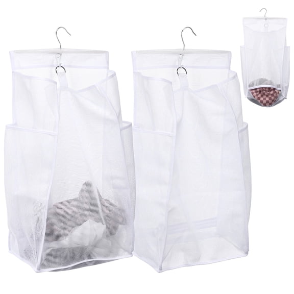 2 Pack Hanging Mesh Laundry Hamper – Large Collapsible Dirty Clothes Bag with Zippered Bottom, Breathable & Portable, Space-Saving Laundry Basket for Dorm, Home, Hotel