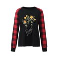 thumbnail image 2 of Camiseta de mujer manga larga raglán cuadros estampados empalmes para el día de San Valentín XBTCLXEBCO Flor negra, Grande, 2 of 6