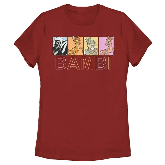 Women's Bambi Faline, Thumper & Flower Character Boxes Graphic Tee Red 2X Large