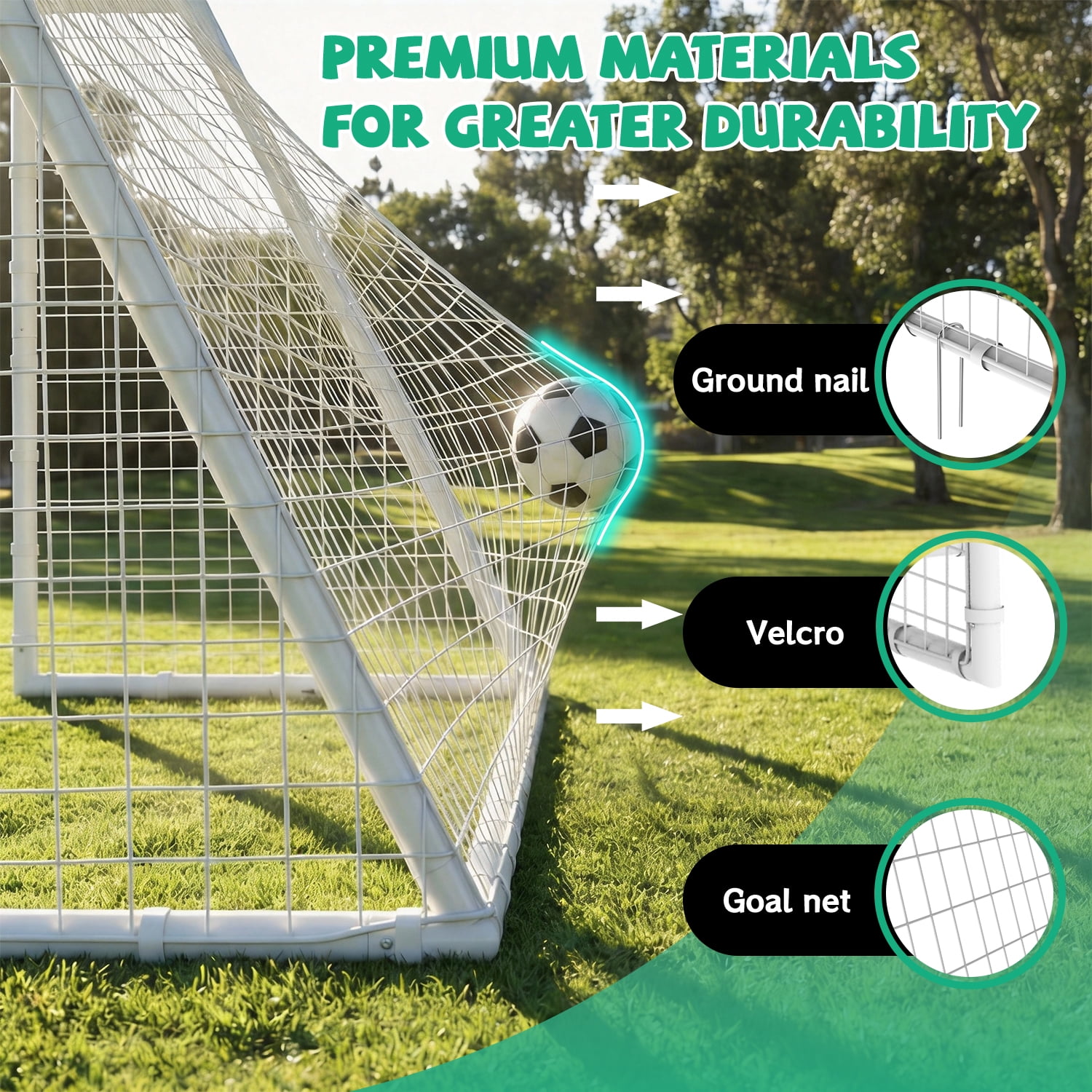 Aukfa 7x16 FT Soccer Goal for Kids, Heavy-Duty Steel Frame Backyard Soccer Net, Portable Training Goal for Outdoor Practice,White
