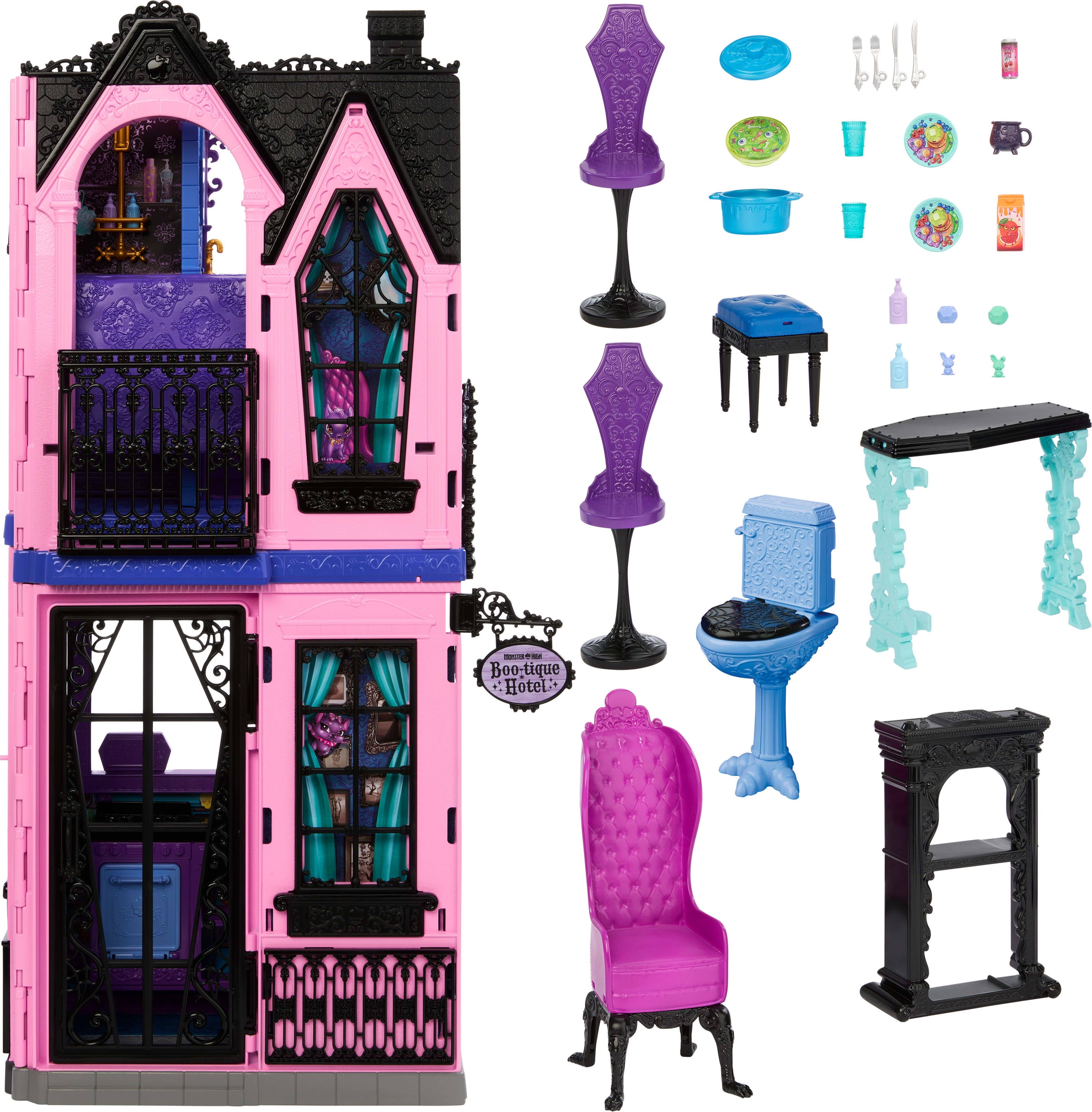 Monster High Boo-tique Hotel Doll House with Spooky Surprises in Every Room and 13+ Accessories