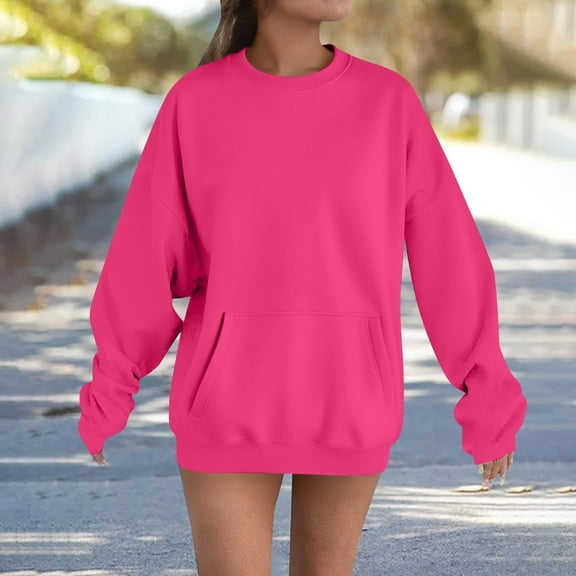 Xcmzpl Sweatshirts for Women Plus Size Solid Color Round Neck Sweatshirt Athletic Pullover Tops Work Long Sleeve Shirts Early Fall Fashion