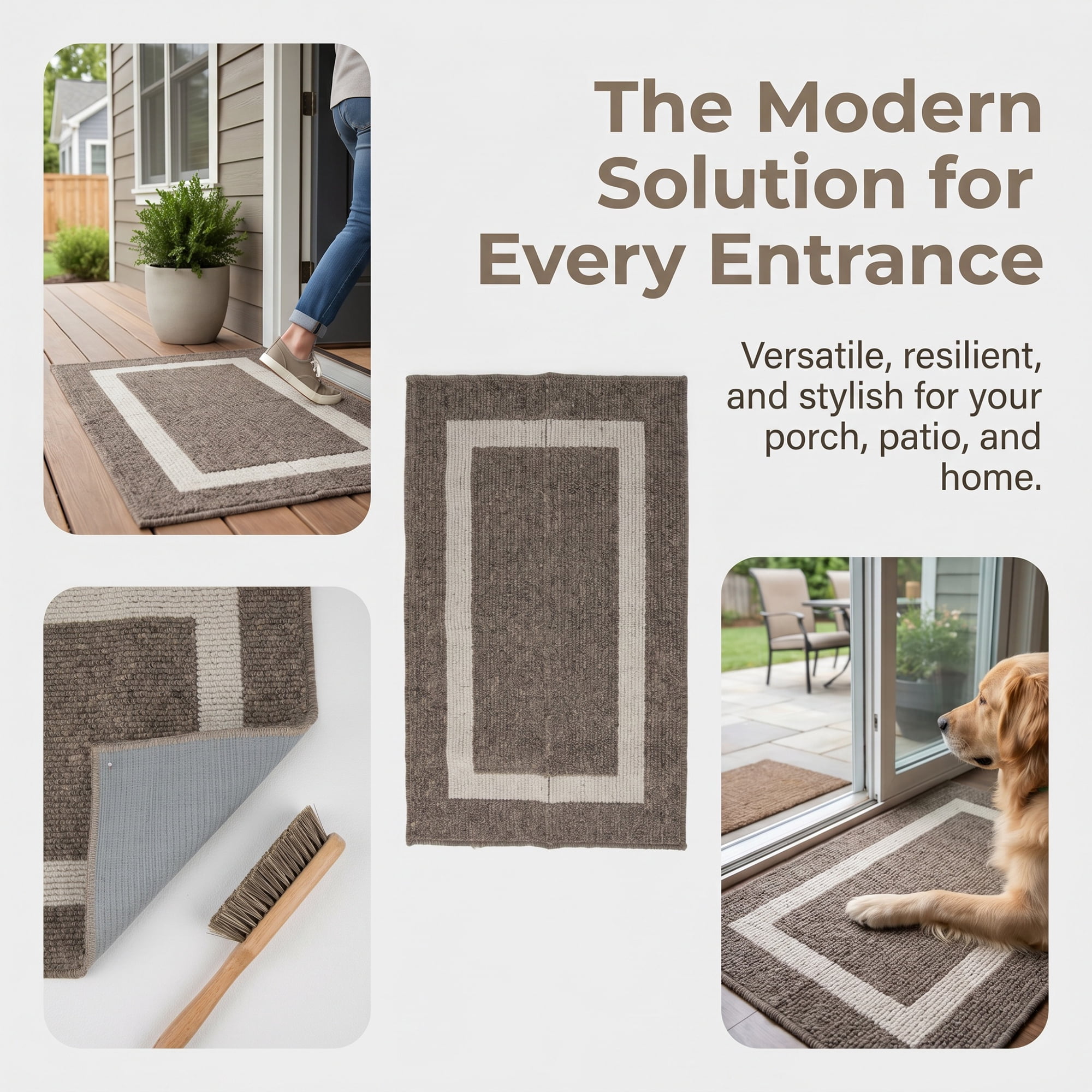 Unique Bargains Waterproof Non-Slip Low-Profile Entryway Rug Door Mat Brown 32" x 20"