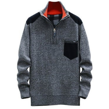 IROINNID Men's Long Sleeve Solid Color Leisure Long Gradient Color Block Plus Fleece Sweater Coat