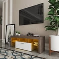 thumbnail image 3 of BSHTI 20 minutes quick assembly brown simple modern TV stand with the toughened glass shelf Floor cabinet Floor TV wall cabinet Brown + whiteTV bracket with LED Color Changing Lights for Living Room, 3 of 13