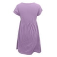 thumbnail image 6 of BKQCNKM Linen Dress Flowy Dresses for Women Solid Neck Casual Short Sleeve Loose Dress Elastic Round Dress Waist Casual Dress Maxi Dresses Purple XL, 6 of 6